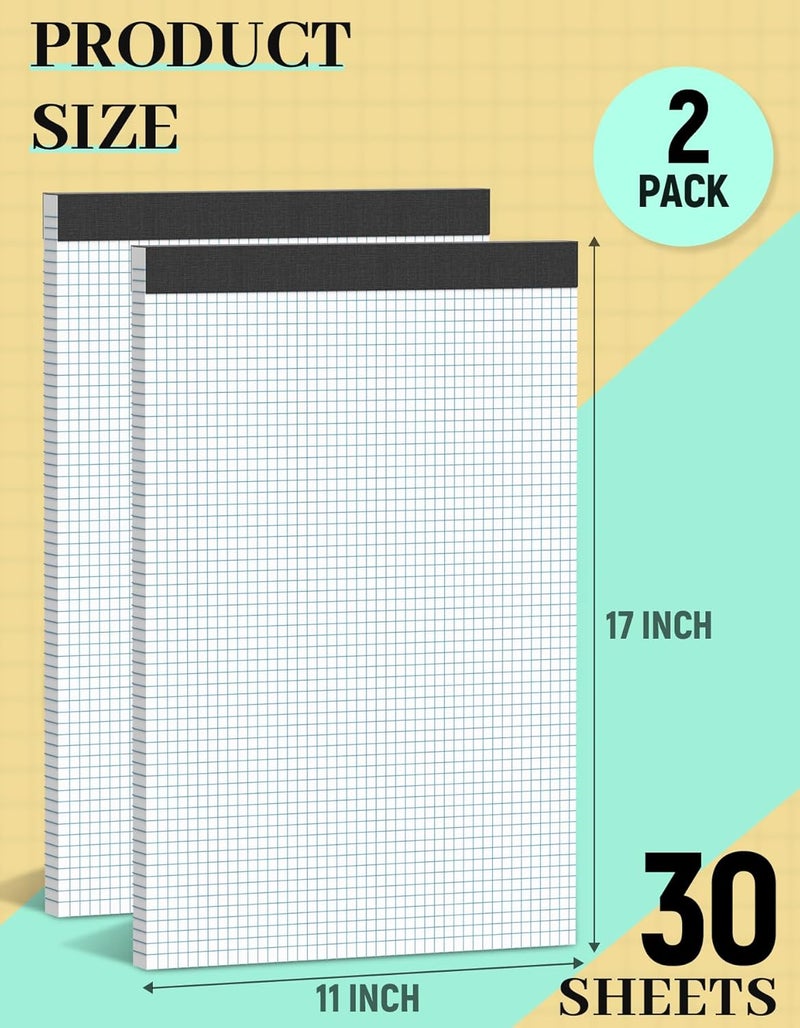 Aidunmis 2 Pack Graph Paper Pad 11x17 for Blueprint Drawings, Drafting, Engineering Drawing, and Planning, 4x4 Quad Ruled Blueprint Quadrille Paper, Perforated Large Grid Paper Drafting Paper 30 Sheets/Pad - Image 2